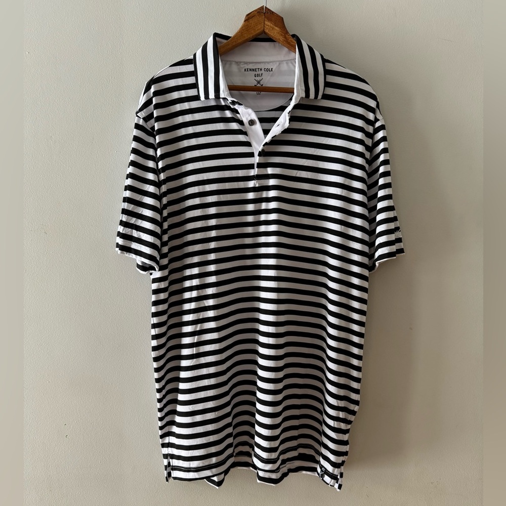 NWT Kenneth Cole Golf Polo Shirt, Large, Black Striped Active Spring Athleisure